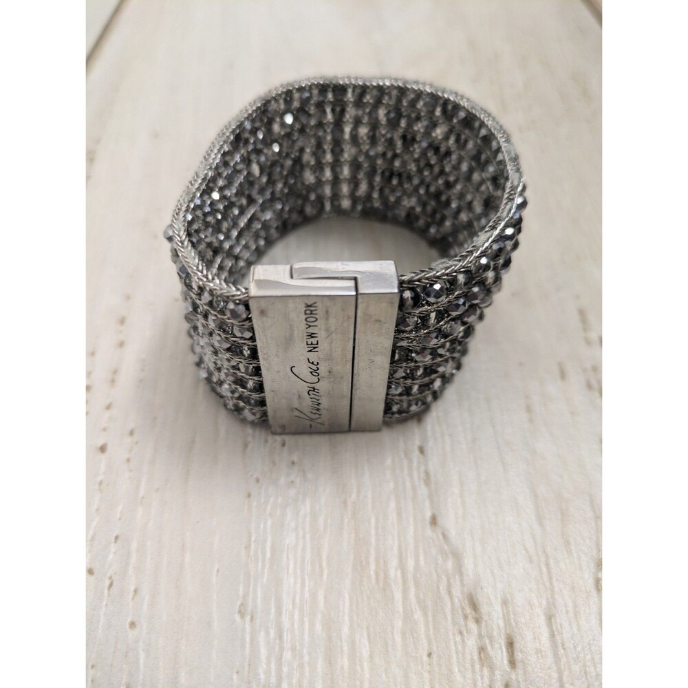 Kenneth Cole Gunmetal Gray Faceted Beads 1.5" Wide Magnetic Clasp Bracelet